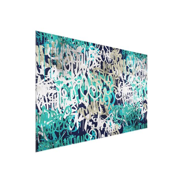 Tableau turquoise Graffiti Art Tagged Wall Turquoise