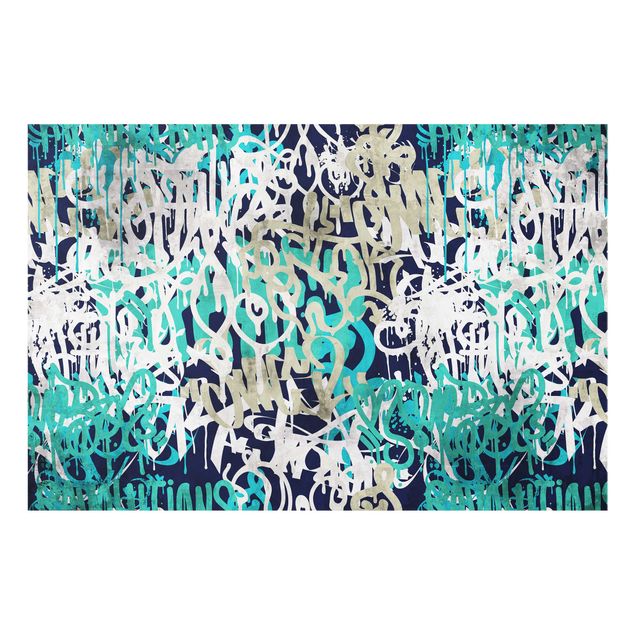 Tableau décoration Graffiti Art Tagged Wall Turquoise