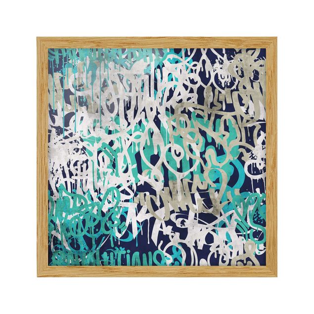 Tableaux turquoise Graffiti Art Tagged Wall Turquoise