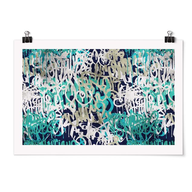 Tableaux turquoise Graffiti Art Tagged Wall Turquoise