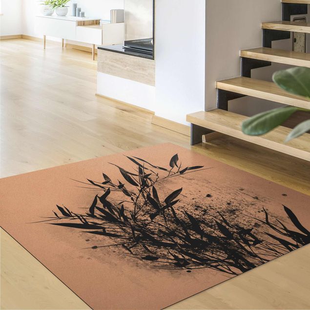 tapis salon noir et blanc Monde végétal graphique - Bambou noir