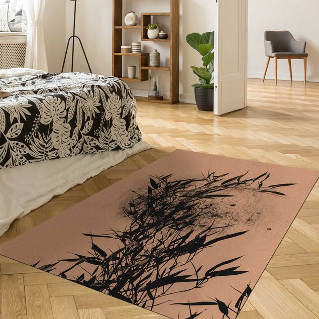 tapis blanc et noir Monde végétal graphique - Bambou noir