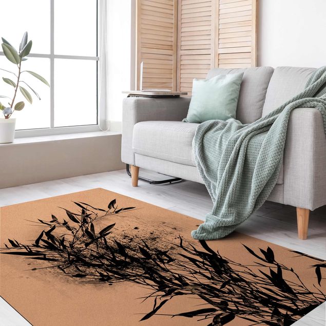 tapis salon moderne Monde végétal graphique - Bambou noir