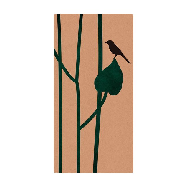 Tapis en liège - Graphical Plant World - Bird On Leaf - Format portrait 1:2