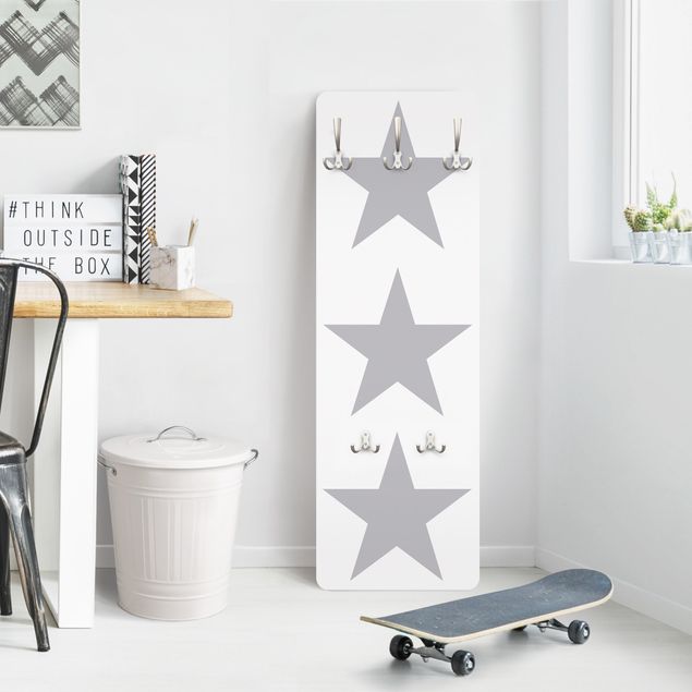 Porte-manteaux muraux avec dessins Grandes étoiles grises sur blanc