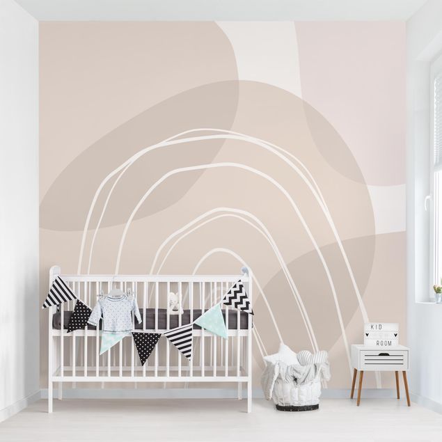 Déco chambre enfant Grandes formes circulaires en arc-en-ciel - beige