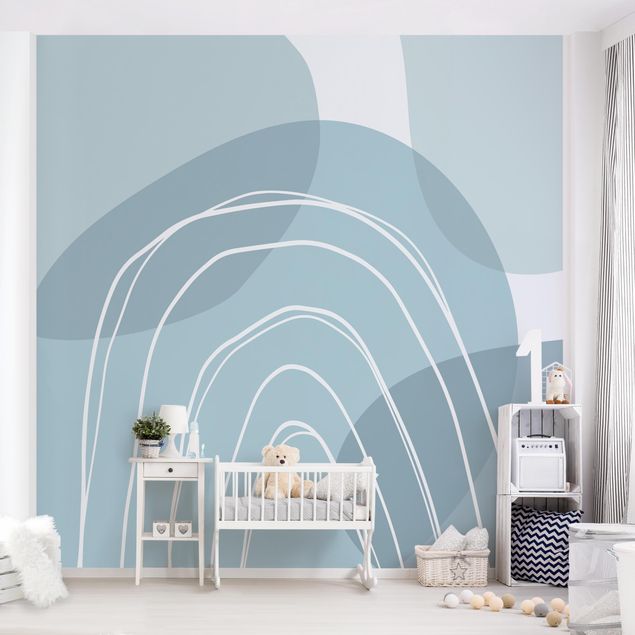 Déco chambre enfant Grandes formes circulaires en arc-en-ciel - bleu