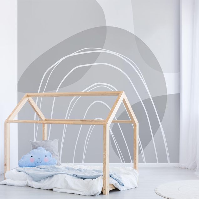 Décoration chambre bébé Grandes formes circulaires en arc en ciel - gris