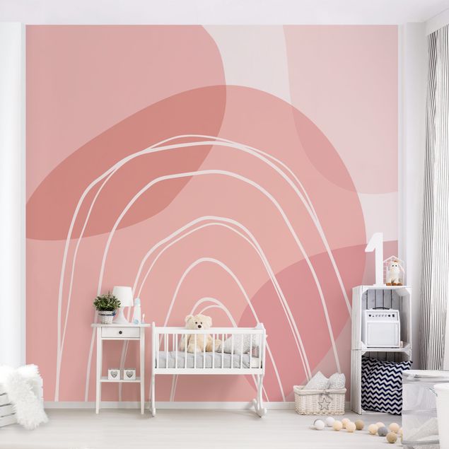 Déco chambre enfant Grandes formes circulaires en arc-en-ciel - rose