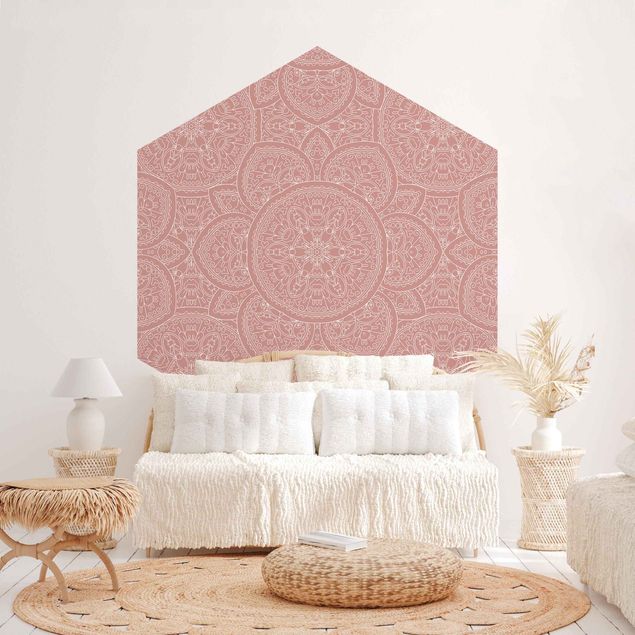 Papier peint moderne Grand motif de mandala en rose antique