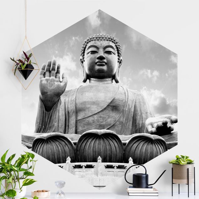 Déco mur cuisine Grand Bouddha Noir et Blanc