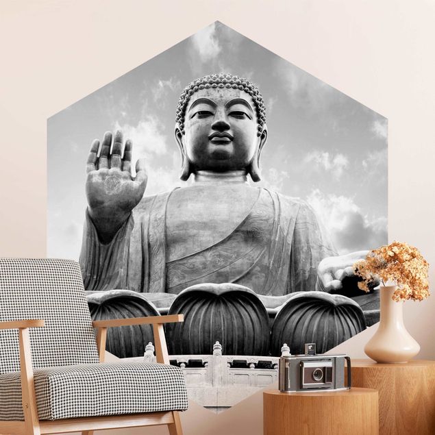 Tapisserie moderne Grand Bouddha Noir et Blanc