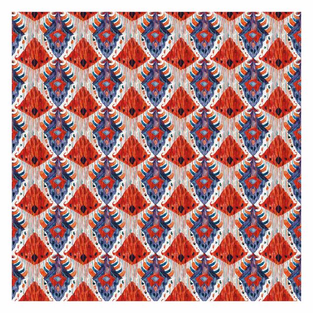 Papier peint - Grand motif Ikat Bali rouge et bleu