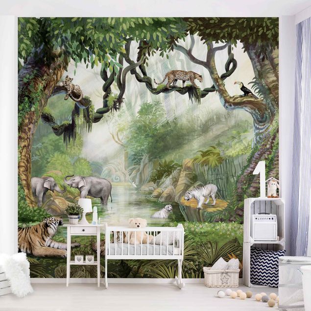 Déco chambre bébé Grands félins dans l'oasis de la jungle