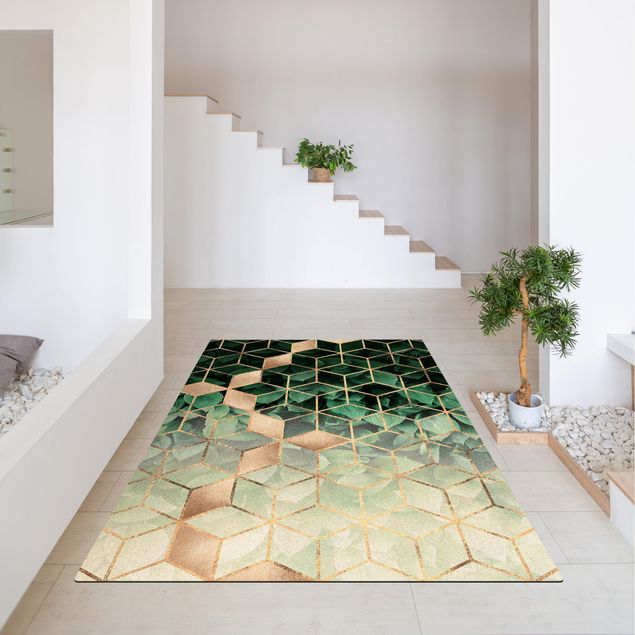 tapis motif abstrait Feuilles vertes Géométrie dorée