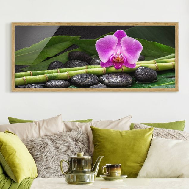 Tableaux orchidées Bambou vert avec fleur d'orchidée
