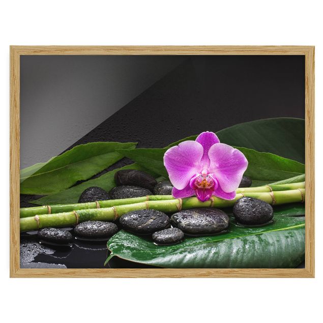 Tableaux modernes Bambou vert avec fleur d'orchidée