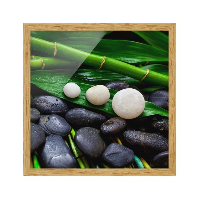 Tableaux reproductions Bambou vert avec pierres zen