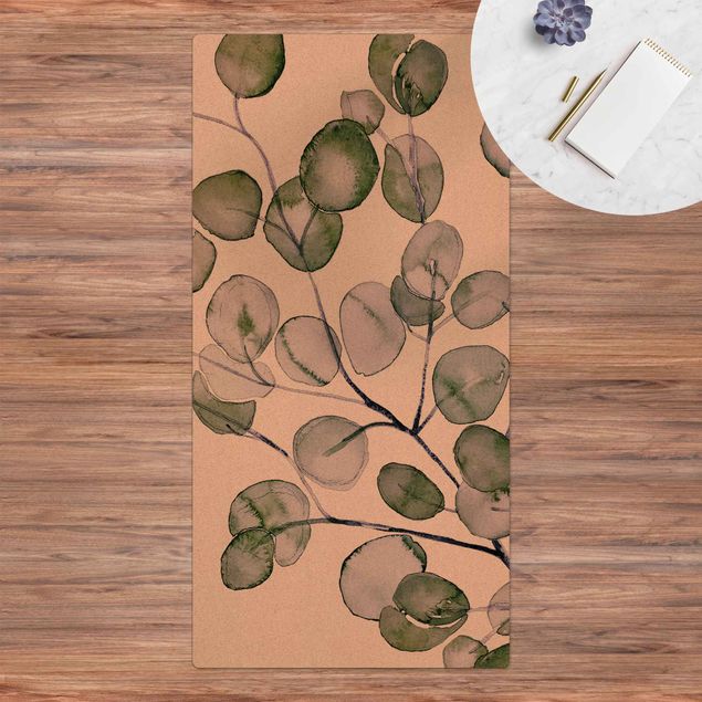 tapis long couloir Branche d'eucalyptus vert aquarelle
