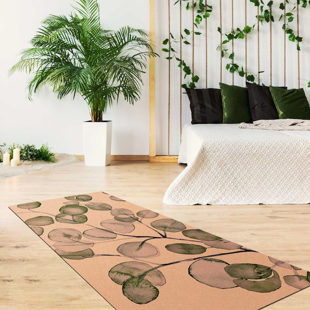 tapis salon moderne Branche d'eucalyptus vert aquarelle