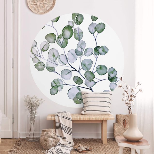 Papier peint floral Branche d'eucalyptus vert aquarelle