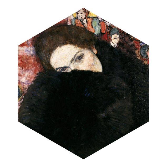 Papiers peints noirs Gustav Klimt - Dame avec une moufle
