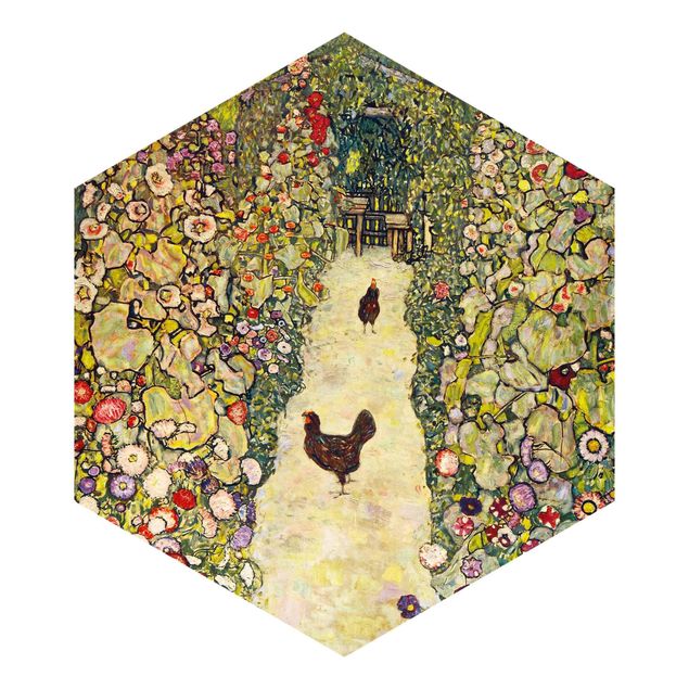 Papiers peintspanoramique hexagonal Gustav Klimt - Chemin de jardin avec poules
