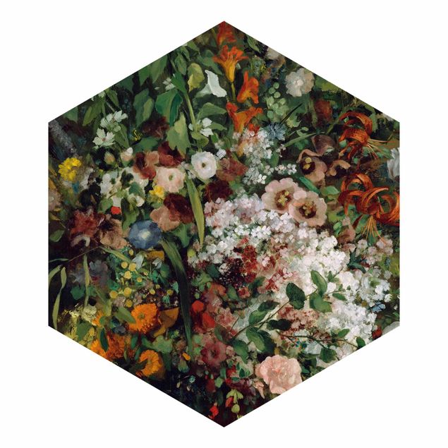 Papier peint hexagonal Gustave Courbet - Bouquet de fleurs dans un vase
