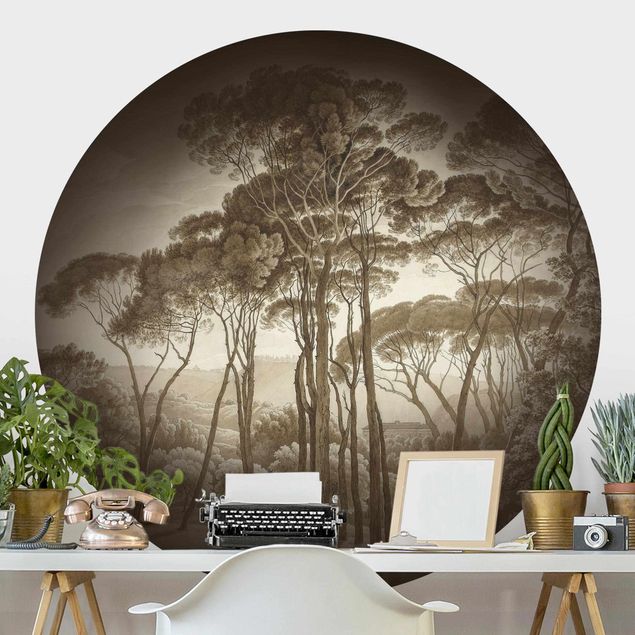 Déco mur cuisine Hendrik Voogd - Paysage avec arbres en beige