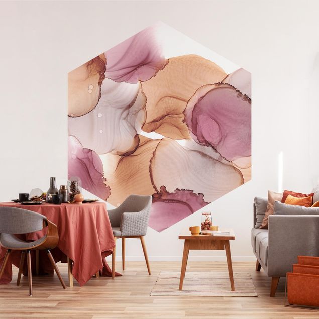 Papier peint à motifs Vibrations d'automne en violet et cuivre