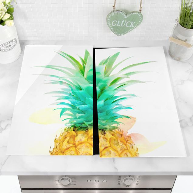 Cache plaques de cuisson fleurs Ananas Aquarelle