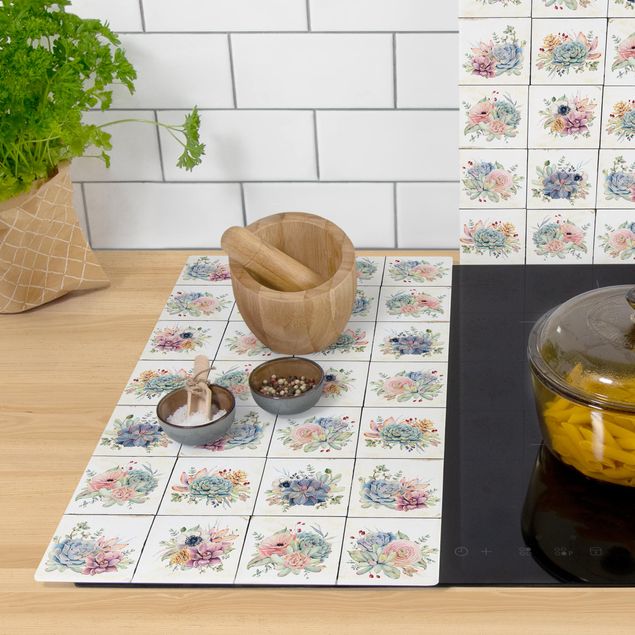 Cache plaques de cuisson en verre - Watercolour Flower Cottage