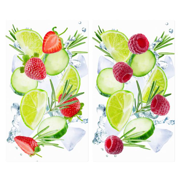 Cache plaques de cuisson en verre - Berries And Cucumber Ice Cubes Splash