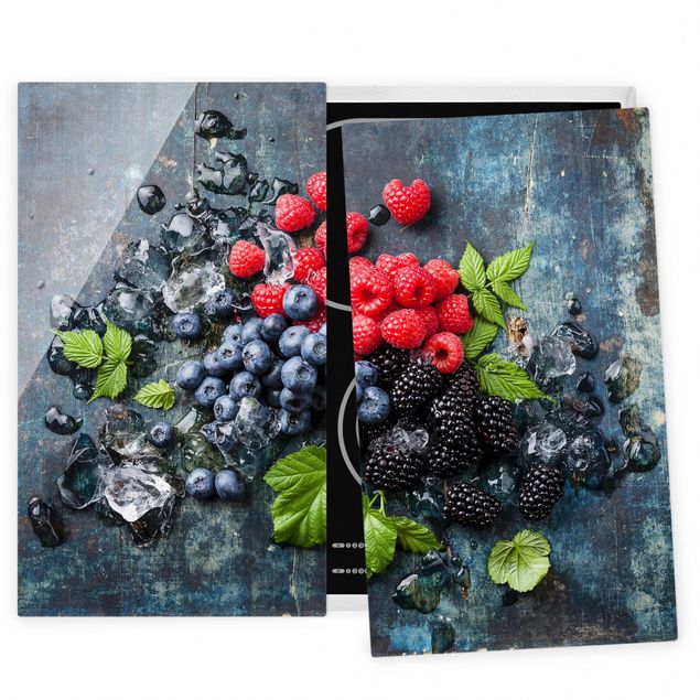 Cache plaques de cuisson en verre - Berry Mix With Ice Cubes Wood