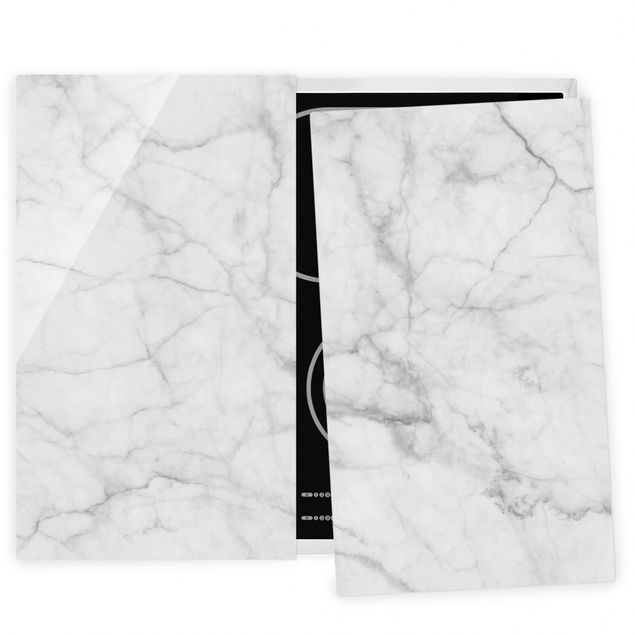 Cache plaques de cuisson en verre - Bianco Carrara