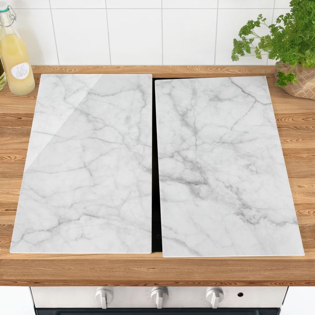 Cache plaques de cuisson effet pierre Bianco Carrara