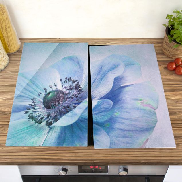 Cache plaques de cuisson fleurs Fleur en turquoise