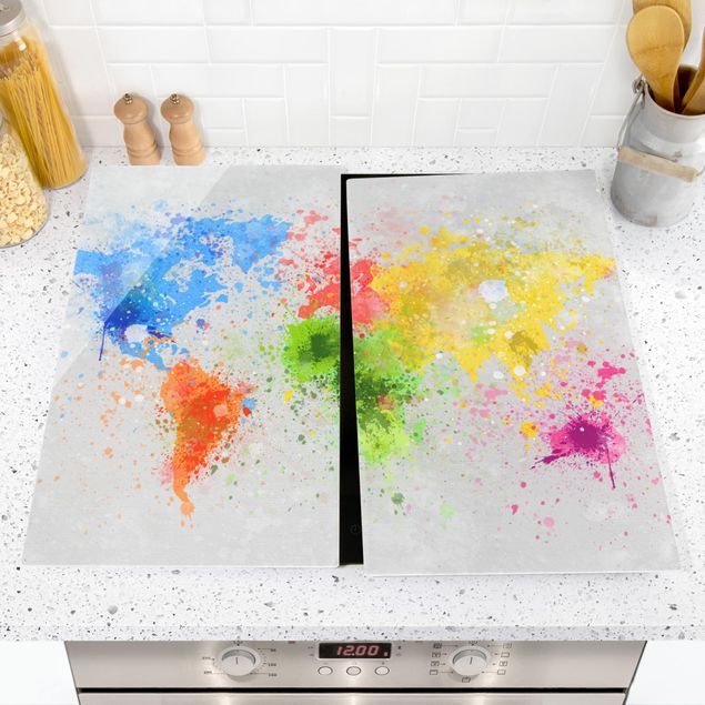 Cache plaques de cuisson Splodges colorés Carte du monde