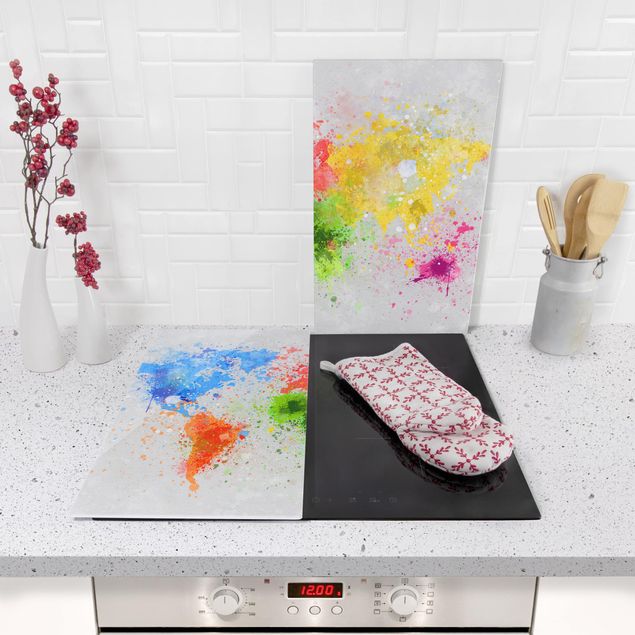 Cache plaques de cuisson en verre - Colourful Splodges World Map