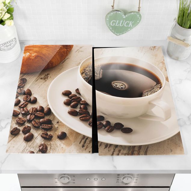 Cache plaques de cuisson café & pâtisserie Tasse de café à la vapeur avec des grains de café