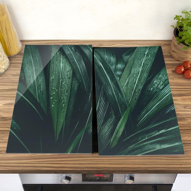 Cache plaques de cuisson fleurs Feuilles de palmier vertes