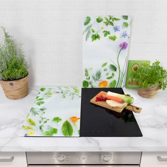 Cache plaques de cuisson en verre Herbs And Flowers en 60 x 52 cm