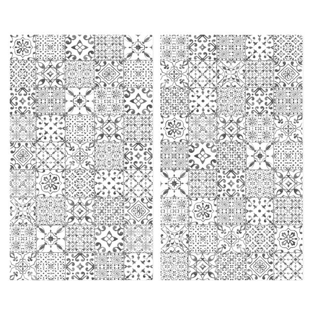 Cache plaques de cuisson en verre - Patterned Tiles Gray White