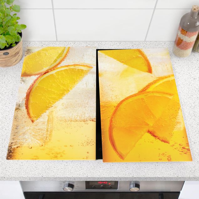 Cache plaques de cuisson fleurs Orange sur glace