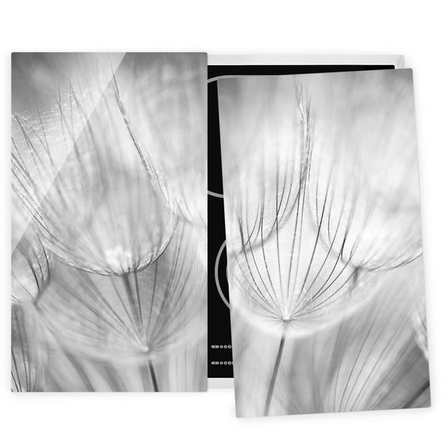 Déco murale cuisine Pissenlits en macrophotographie en noir et blanc