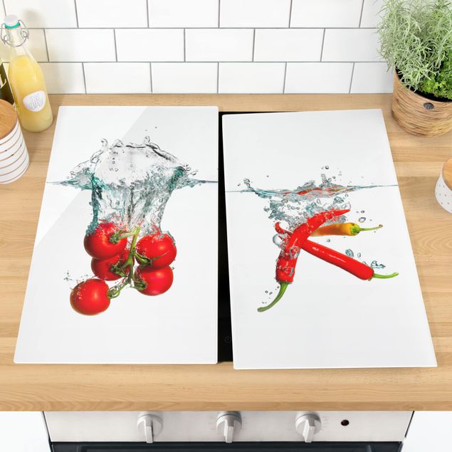 Cache plaques de cuisson fleurs Tomates et piments dans l'eau
