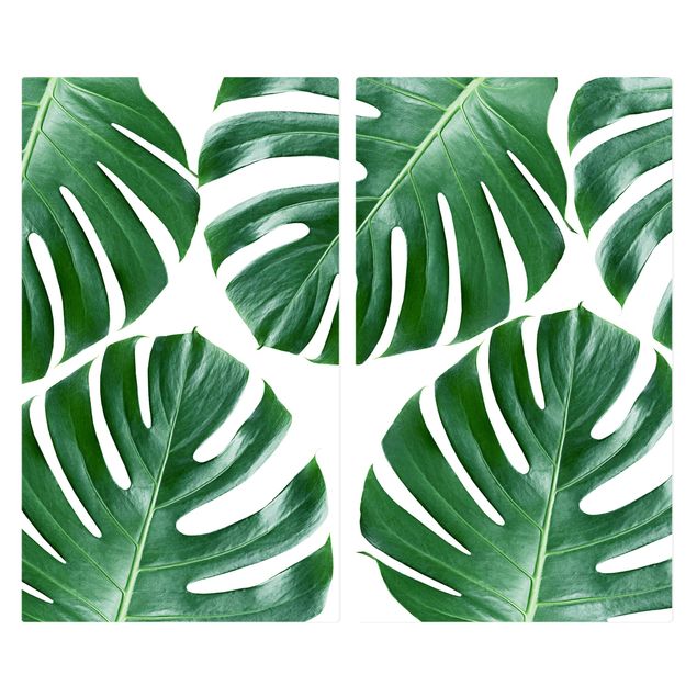 Cache plaques de cuisson en verre - Tropical Green Leaves Monstera