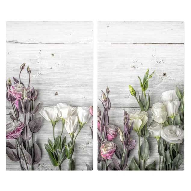 Cache plaques de cuisson en verre - Tulip Rose Shabby Wood Look