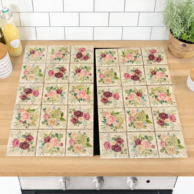 Cache plaques de cuisson fleurs Vintage Roses And Hydrangeas
