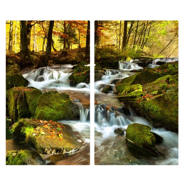 Cache plaques de cuisson en verre - Waterfall Autumnal Forest